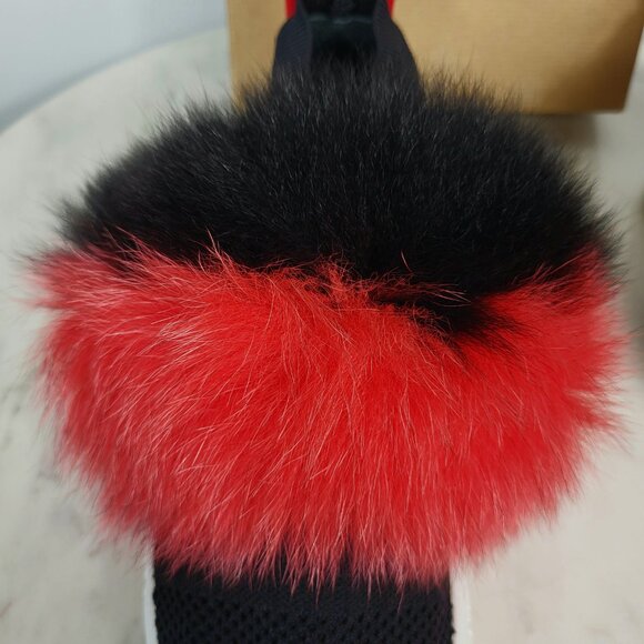 NWB~$345~JOSHUA*S~38/8~ITALY RED BLACK FOX FUR EXTRA LIGHT SNEAKERS SHOES BOOTS - Picture 7 of 16
